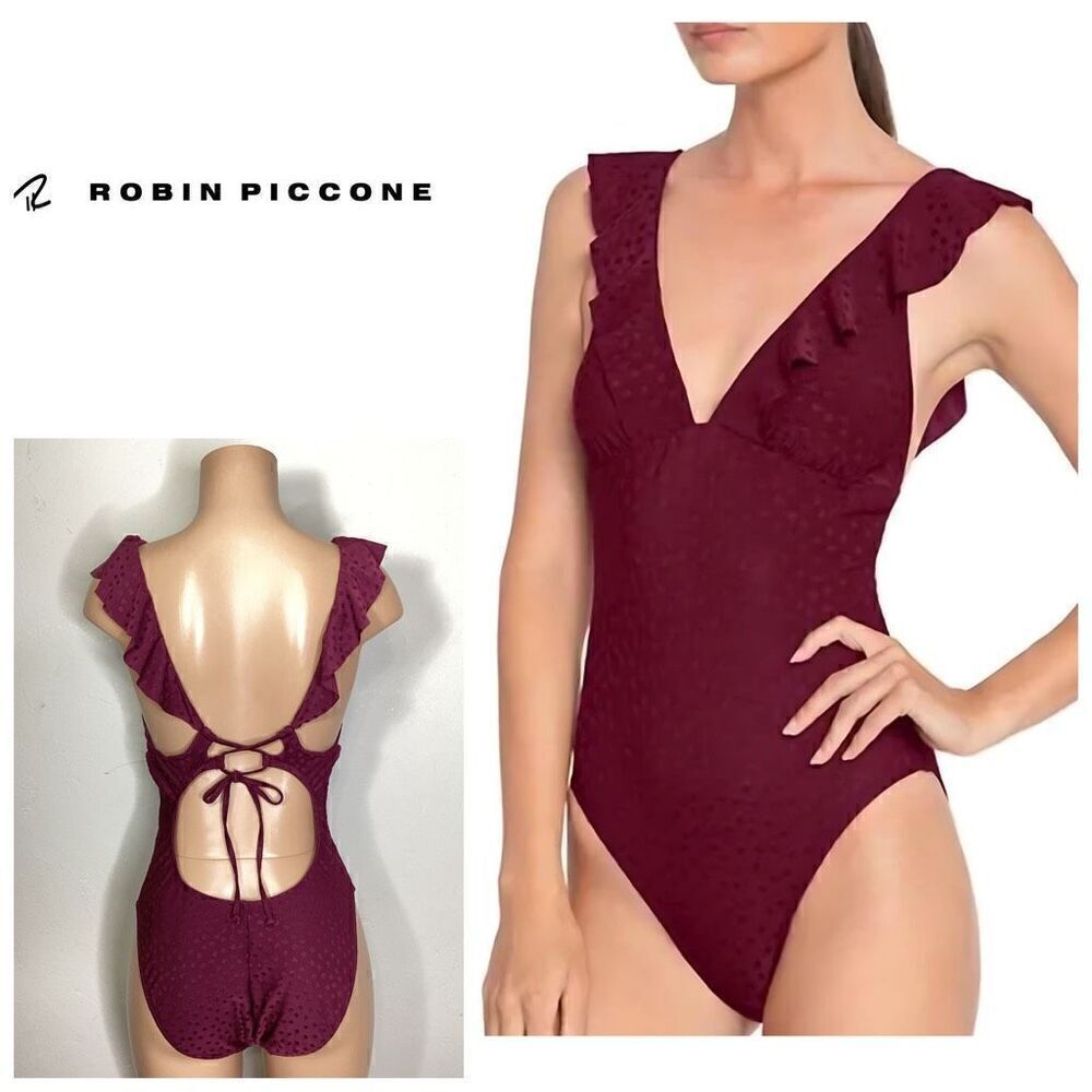 New. Robin Piccone plum ruffle one piece. Size 14. Retails $168 - Picture 13 of 13